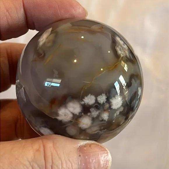 Black Flower Agate Gemstone/ Crystal Sphere NWOT